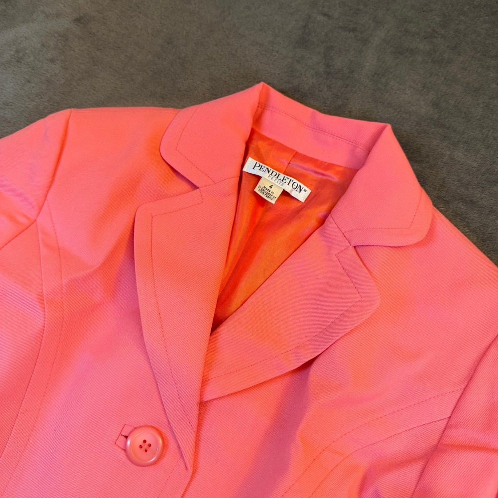 Pendleton Petite Pink 100% Virgin Wool 4-Button Blazer Jacket Womens Size 4P